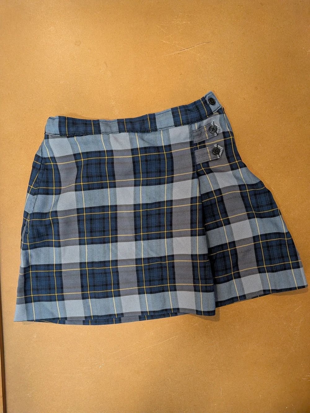 Lands' End Grey and Navy Blue Plaid Skirt with Yellow Accents Girls Size 10